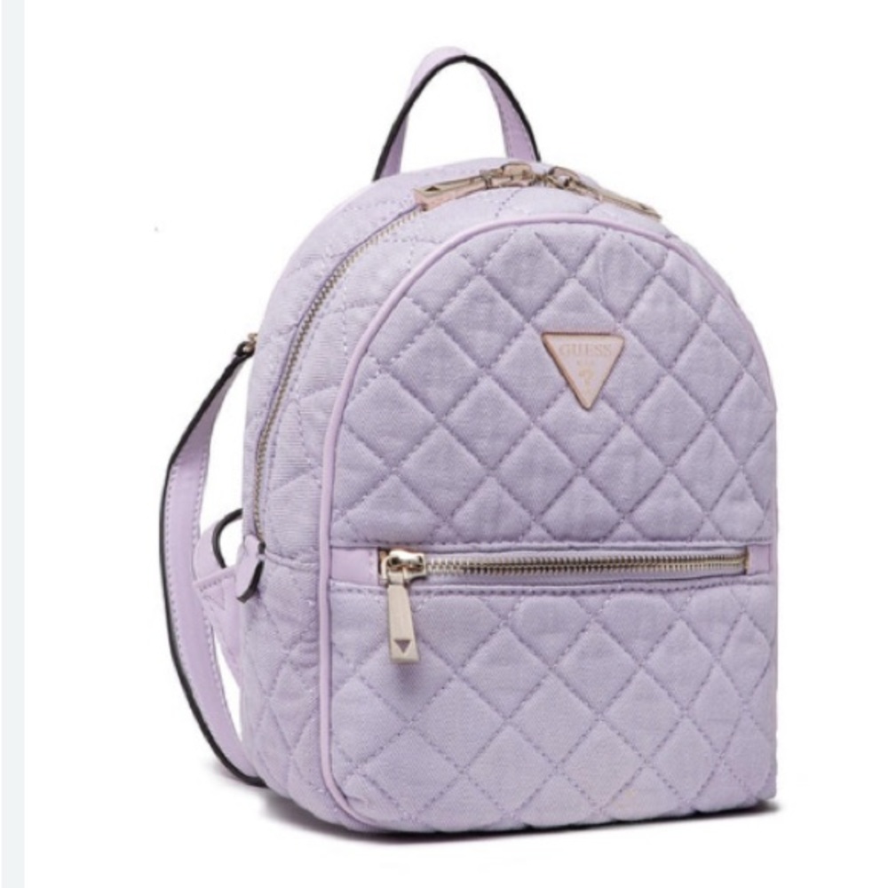 GUESS Cessily Quilted Backpack Lavender with Gold Accents